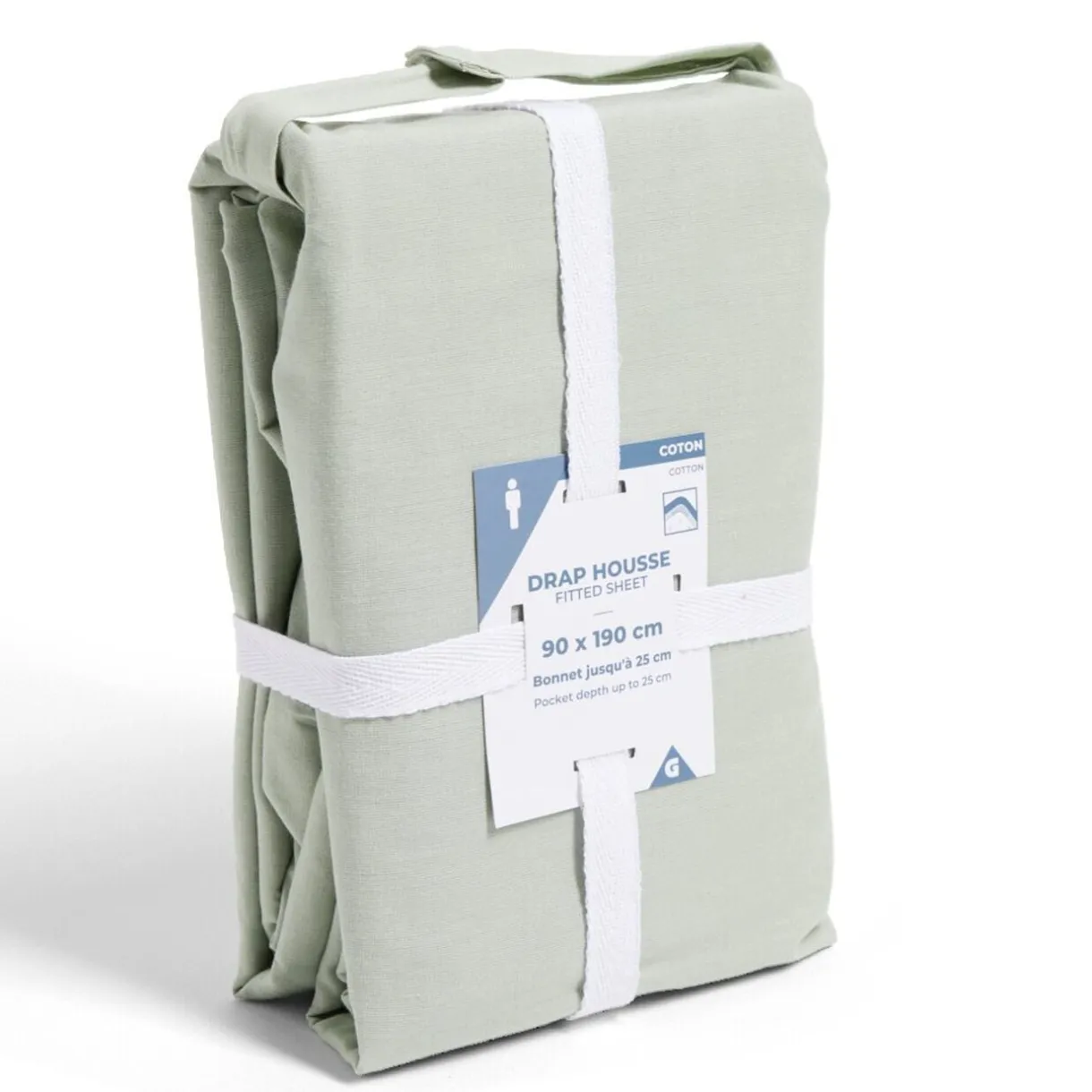 Drap housse 90x190cm 100% coton vert céladon < Gifi