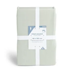 Drap housse 90x190cm 100% coton vert céladon < Gifi