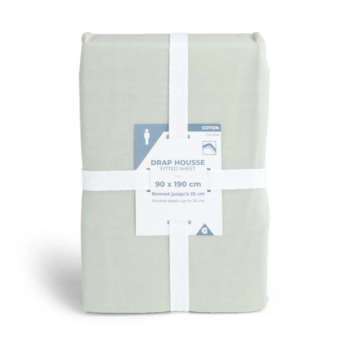 Drap housse 90x190cm 100% coton vert céladon < Gifi