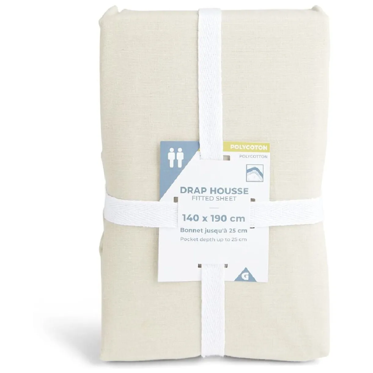Drap housse 140x200cm polycoton beige < Gifi Discount