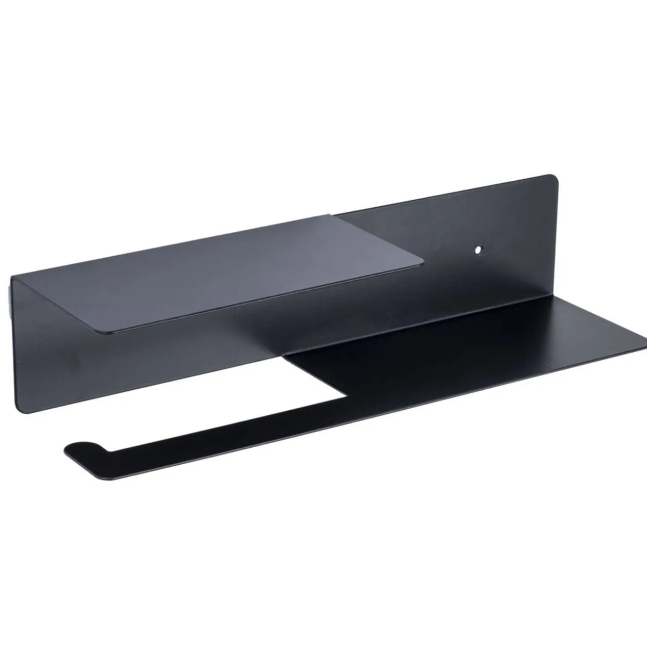Dérouleur papier WC avec support téléphone métal noir 37x8xH10cm