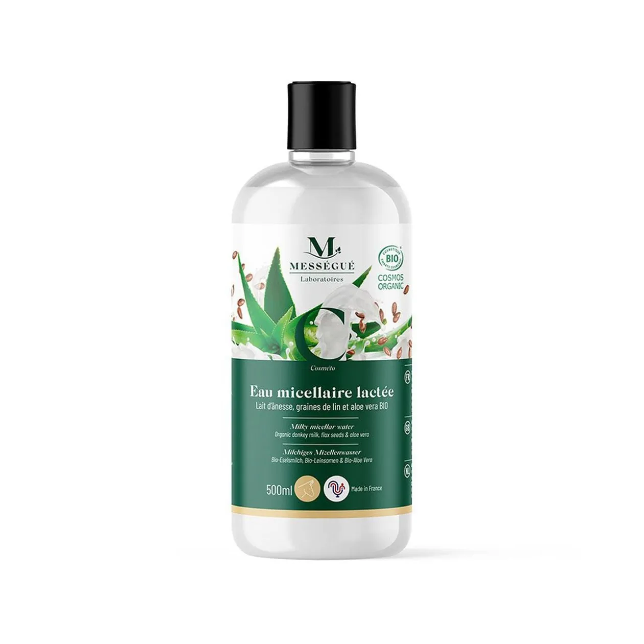 Eau micellaire lactée bio lait d'ânesse aloe vera Mességué 500ml