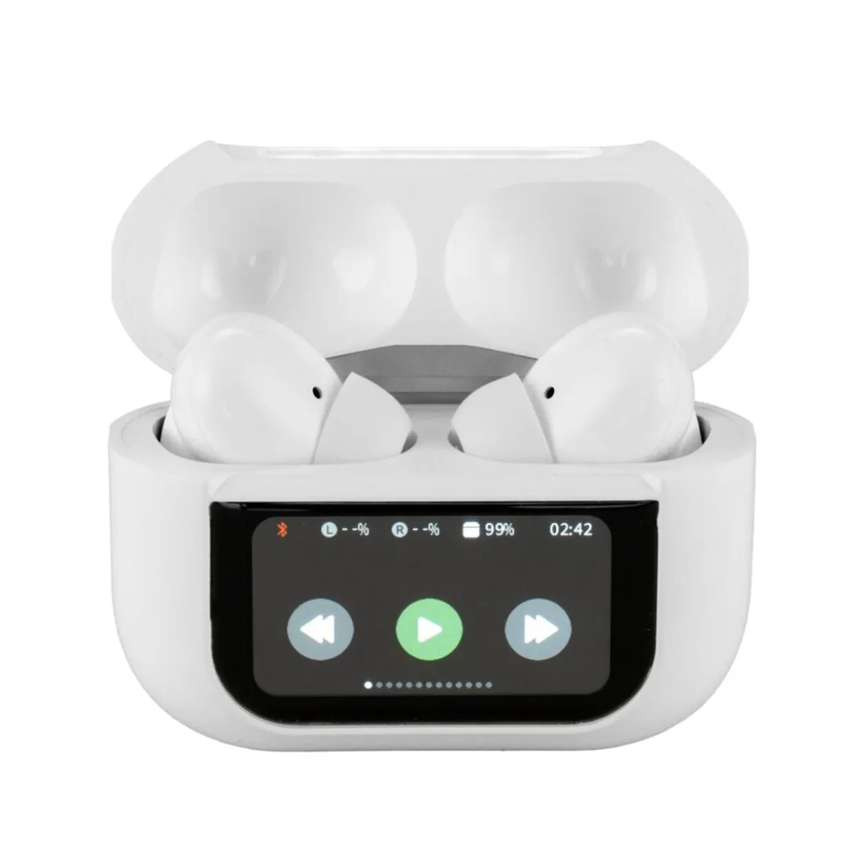 Ecouteurs bluetooth écran tactile blanc 6x2,5xH4,5cm
