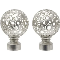 Embout tringle à rideau Ø28mm boule rond ajouré aluminium brossé x2