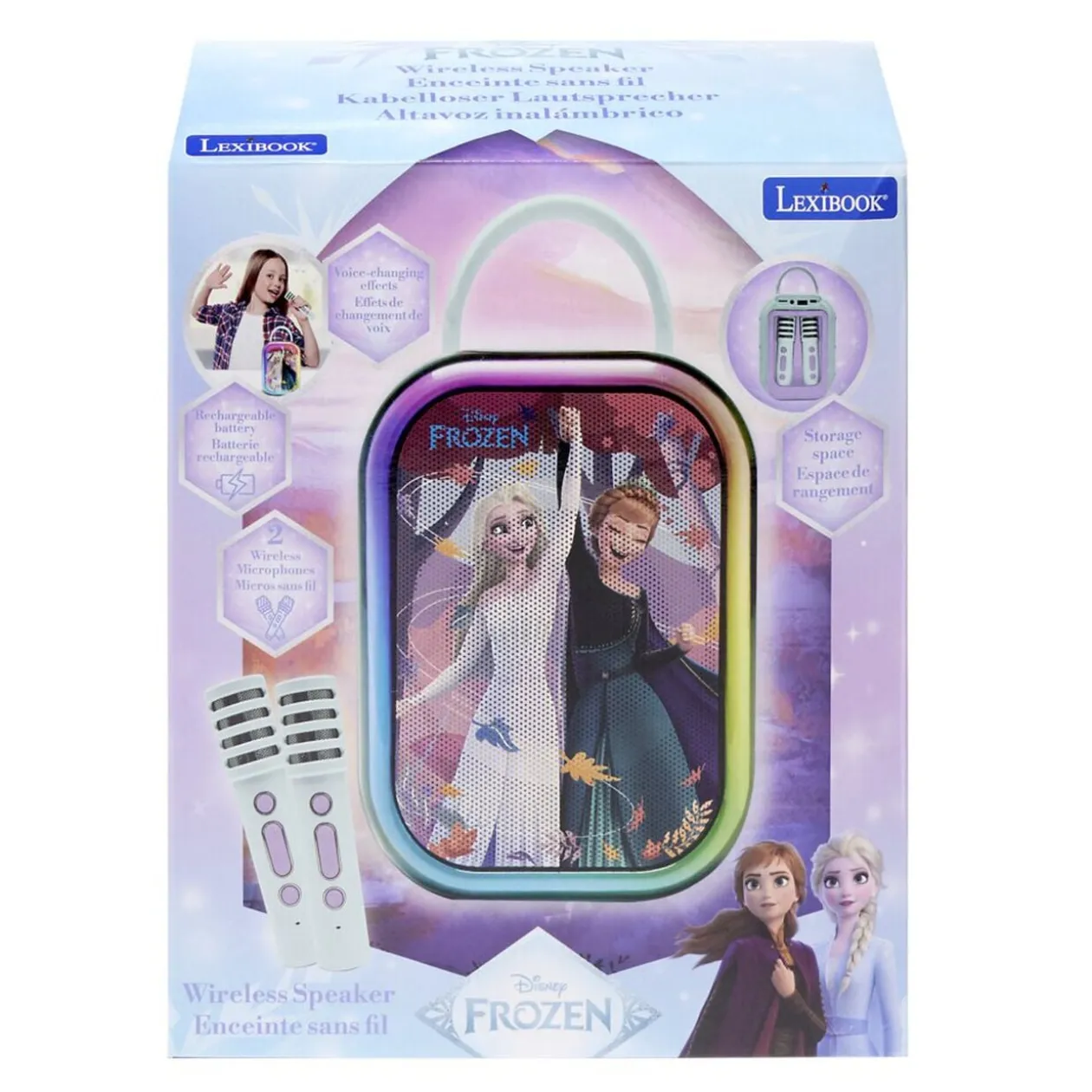 Enceinte karaoké La reine des neiges bluetooth plastique avec 2 micros H22cm