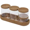 Ensemble bocal en verre x4 avec support en liège 26x10xH8cm