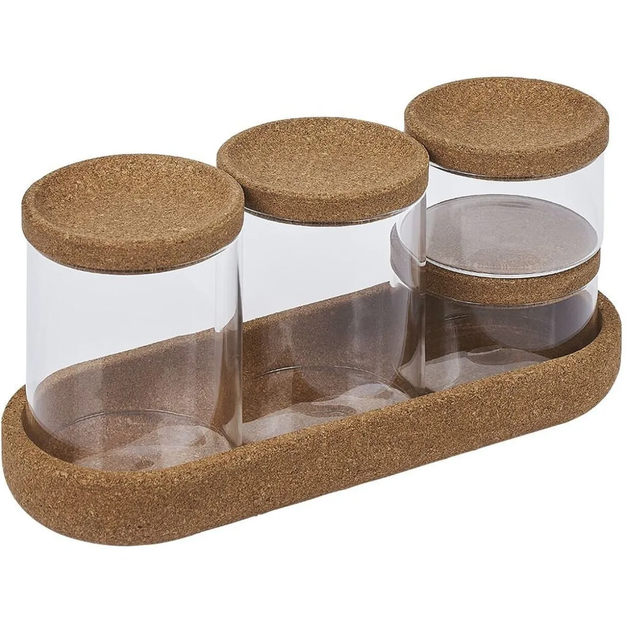 Ensemble bocal en verre x4 avec support en liège 26x10xH8cm