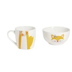 Ensemble bol et mug en porcelaine motif enfant motif renard H15cm < Gifi Best