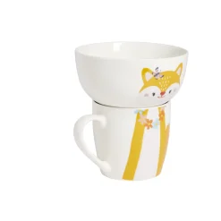 Ensemble bol et mug en porcelaine motif enfant motif renard H15cm < Gifi Best
