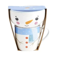 Ensemble mug 355ml avec bol 520ml porcelaine motif bonhomme de neige
