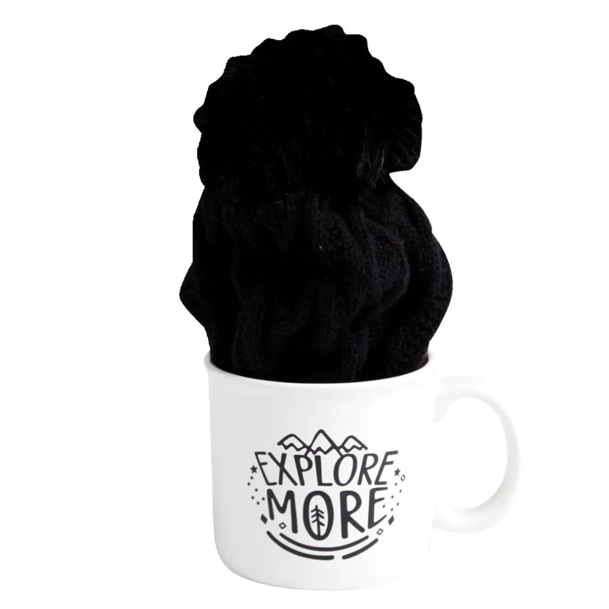Ensemble mug 450ml faïence avec bonnet à pompon noir < Gifi Online