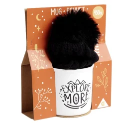 Ensemble mug 450ml faïence avec bonnet à pompon noir < Gifi Online