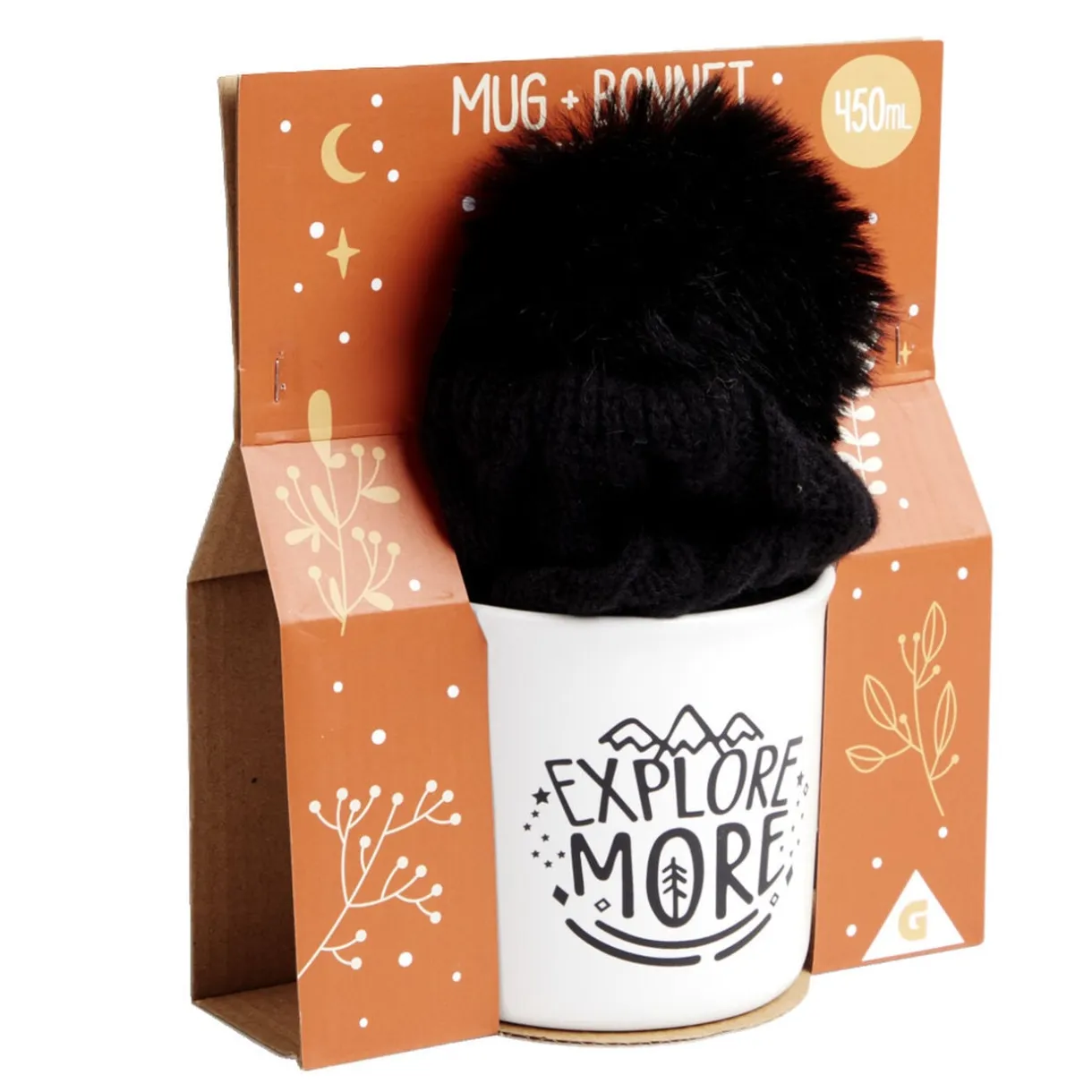 Ensemble mug 450ml faïence avec bonnet à pompon noir < Gifi Online