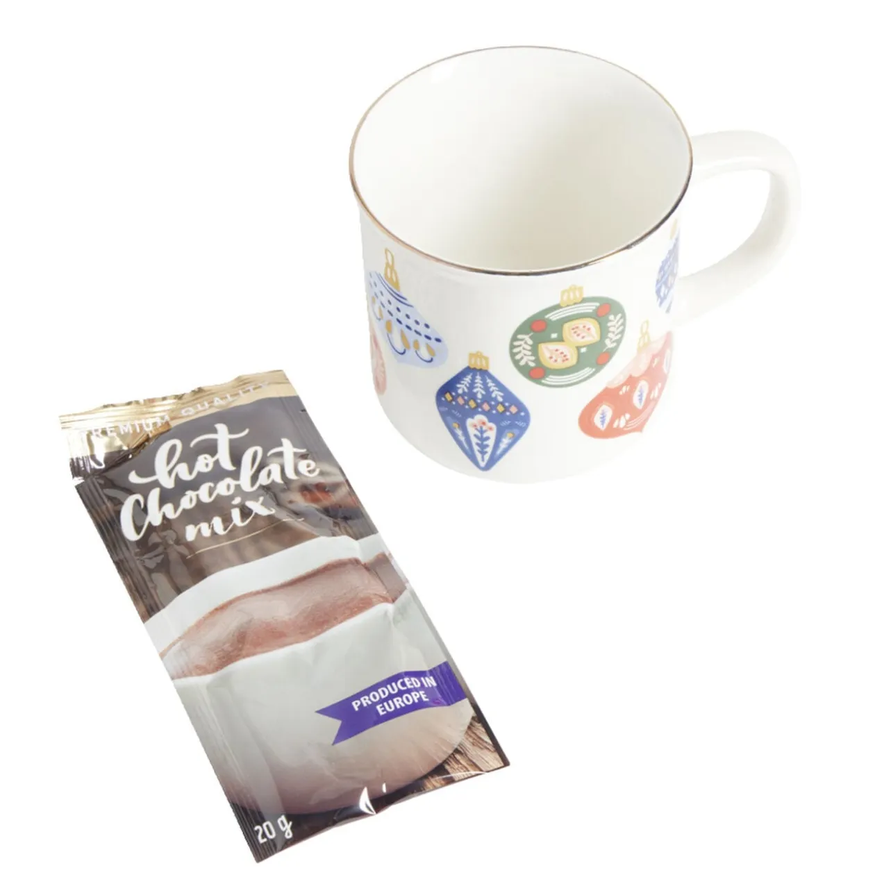 Ensemble mug Noël avec sachet de chocolat chaud