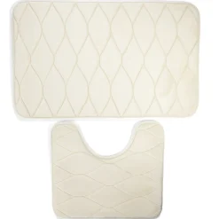 Ensemble tapis de douche mémoire de forme 45x75cm et WC 40x50cm beige