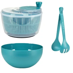Essoreuse à salade avec couverts et saladier plastique vert < Gifi Outlet