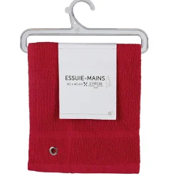 Essuie main carré 40x40 cm uni rouge x2
