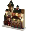 Façade étable des rennes lumineuse pour village de Noël polyrésine 26x8xH30cm