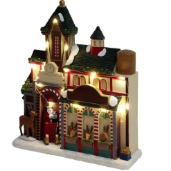 Façade étable des rennes lumineuse pour village de Noël polyrésine 26x8xH30cm