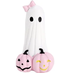Fantôme Halloween décoratif résine blanc et rose pastel Ø8x15cm (3 modèles)