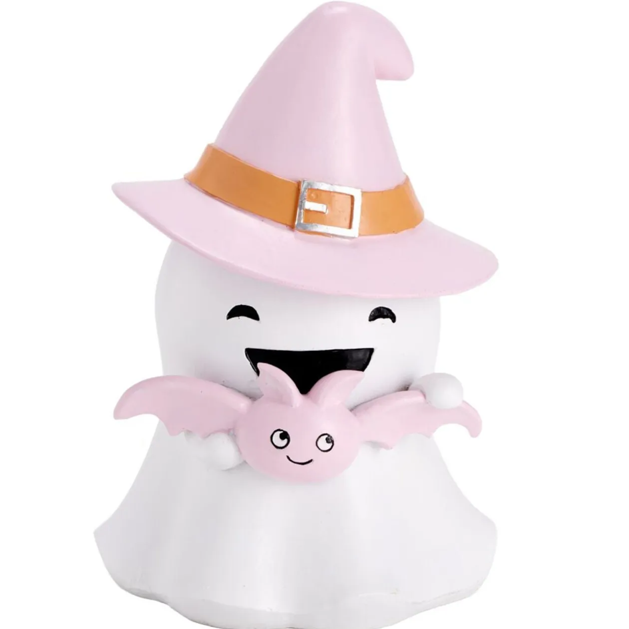 Fantôme Halloween décoratif sorcier mignon résine blanc et rose pastel Ø17xH25cm
