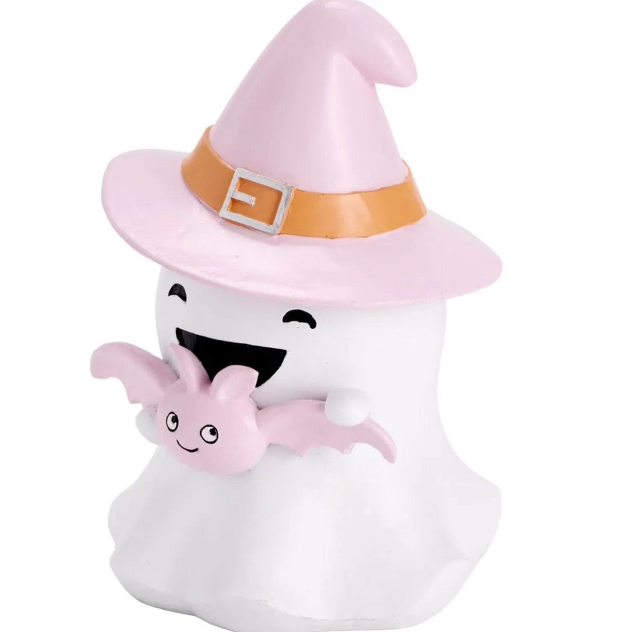 Fantôme Halloween décoratif sorcier mignon résine blanc et rose pastel Ø17xH25cm