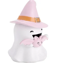 Fantôme Halloween décoratif sorcier mignon résine blanc et rose pastel Ø17xH25cm