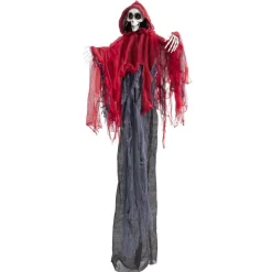 Fantôme Halloween à suspendre son et lumière tissu rouge et noir 98x12xH165cm