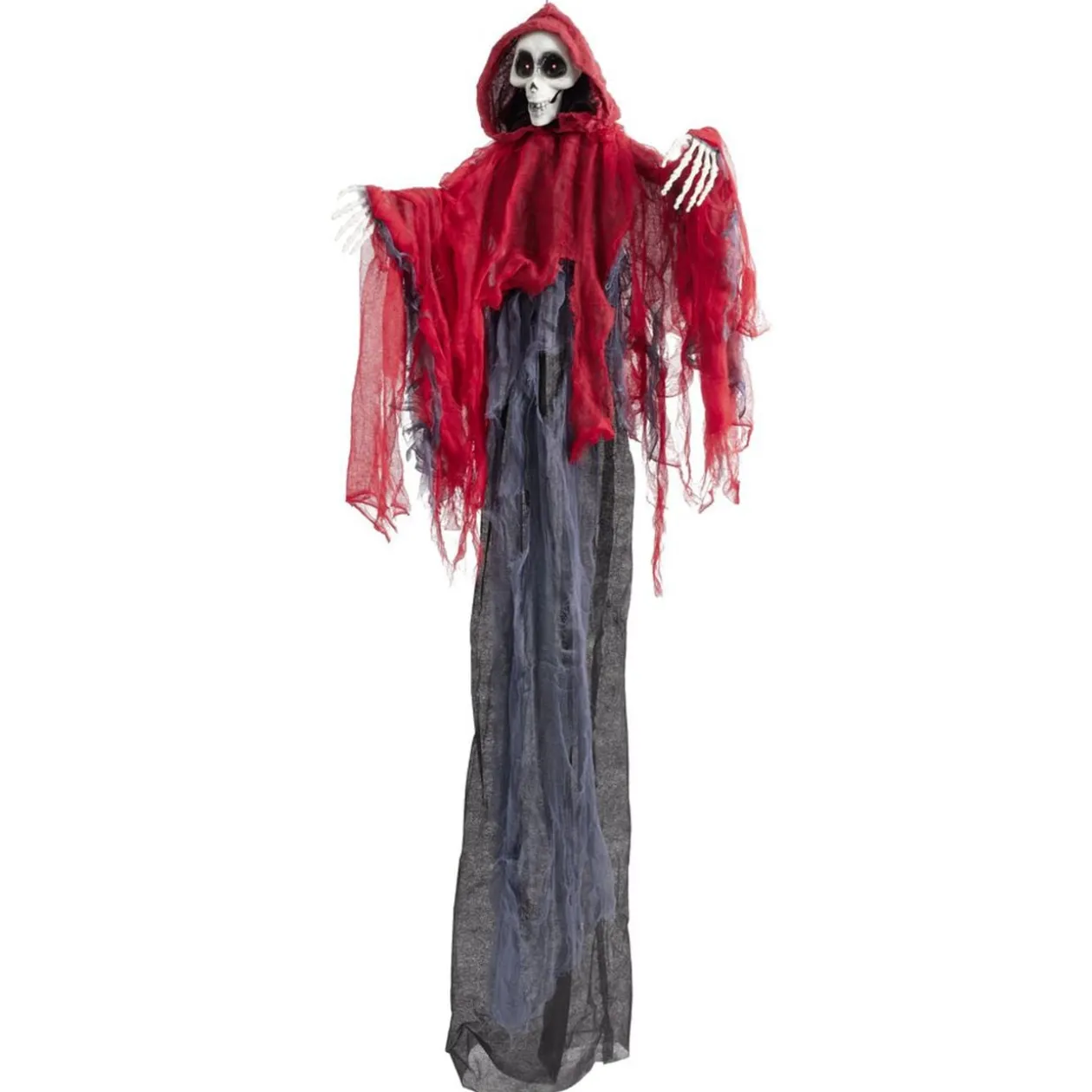 Fantôme Halloween à suspendre son et lumière tissu rouge et noir 98x12xH165cm