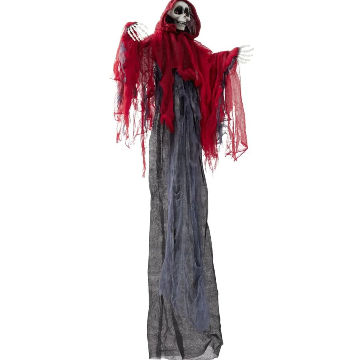Fantôme Halloween à suspendre son et lumière tissu rouge et noir 98x12xH165cm