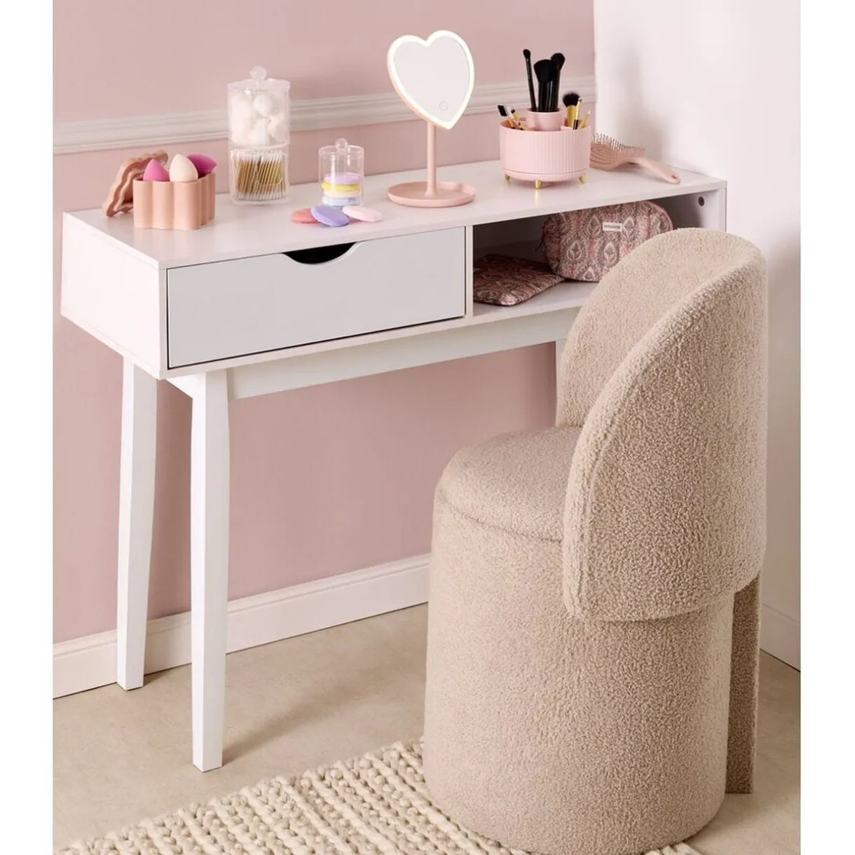 Fauteuil coffre rond amovible Clara tissu bouclette beige 48,5x45xH75cm < Gifi Clearance
