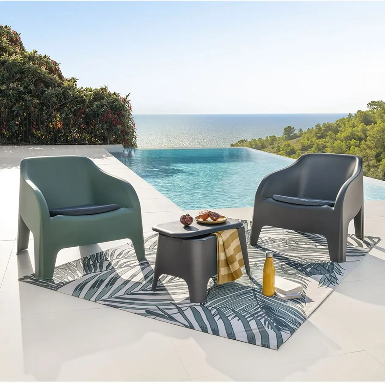 Fauteuil de jardin plastique Gary gris anthracite 80x77xH70cm