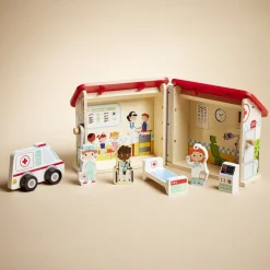 Ferme ou hôpital ou caserne de pompiers pliable en bois 20,5x17,5xH19cm < Gifi