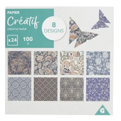 Feuilles de papier créatif 8 designs 24 pages L15x15cm