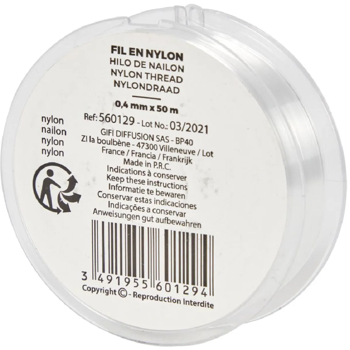 Fil nylon transparent 0,4 mm x 50 m < Gifi New