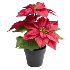 Fleur artificielle en pot poinsettia rouge Ø11xH32cm