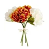 Fleur artificielle piquet hortensia orange et blanc 4 têtes