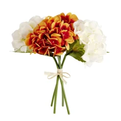 Fleur artificielle piquet hortensia orange et blanc 4 têtes