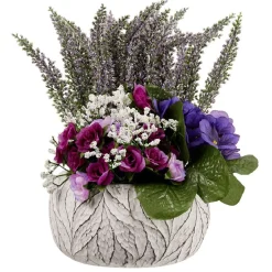 Fleurs artificielles dans vasque bruyère et mini roses