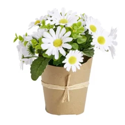 Fleurs artificielles en pot marguerites blanches 13 têtes H21cm
