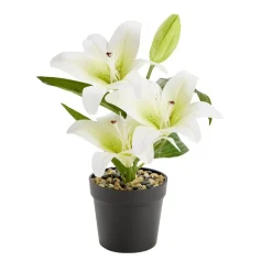 Fleurs artificielles lys blancs pot plastique noir Ø11xH38cm