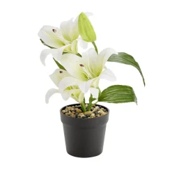 Fleurs artificielles lys blancs pot plastique noir Ø11xH38cm