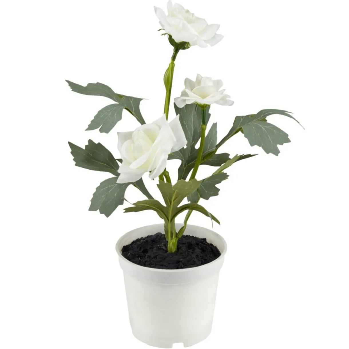 Fleurs artificielles rosier blanc 3 têtes pot plastique noir Ø9,5xH27cm < Gifi Clearance