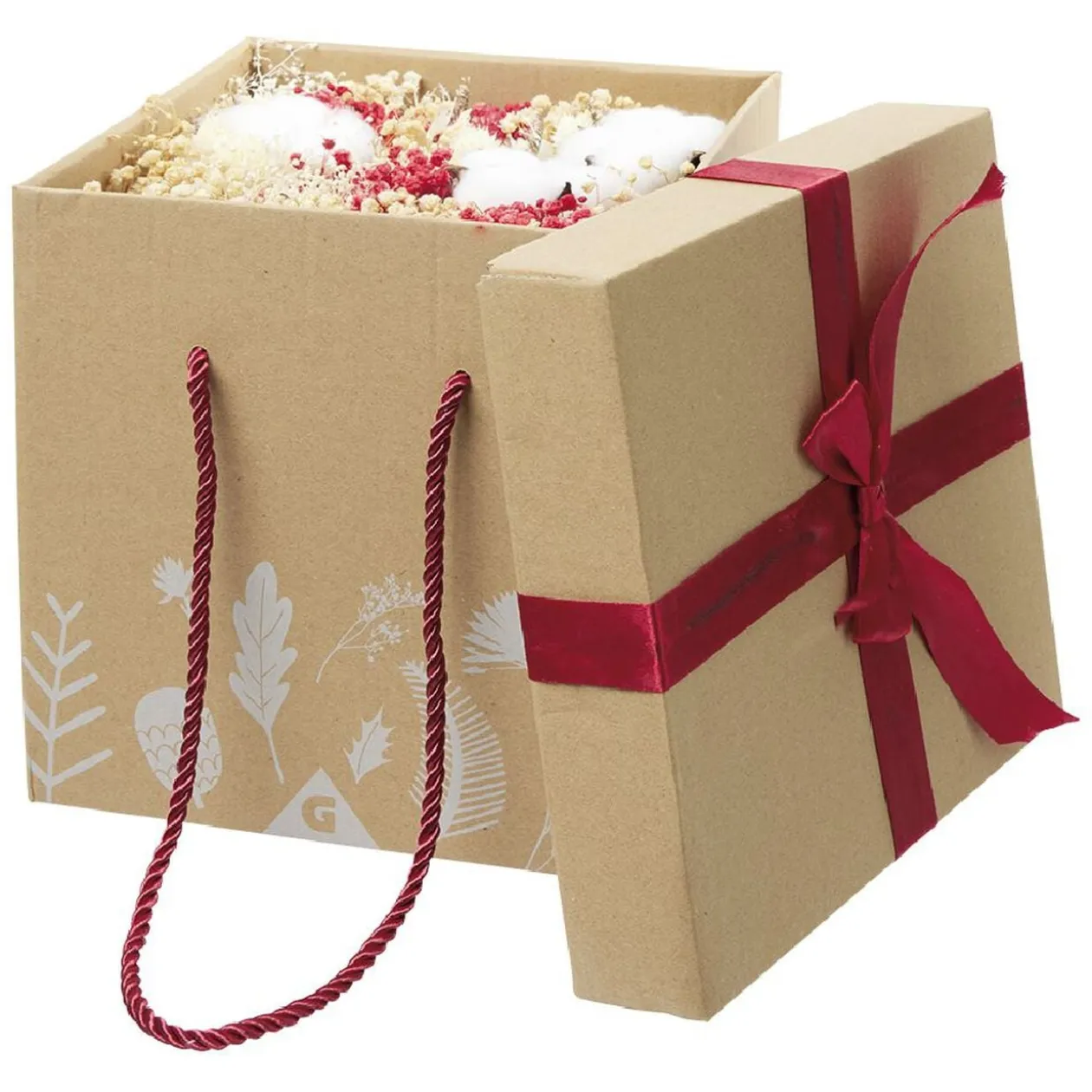 Fleur séchées dans boîte cadeau carrée