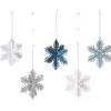 Flocon de Noël pailleté argenté blanc et bleu à suspendre Ø10cm x5