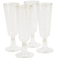 Flûte à champagne plastique réutilisable x4 doré pailleté Ø6xH23cm < Gifi Sale