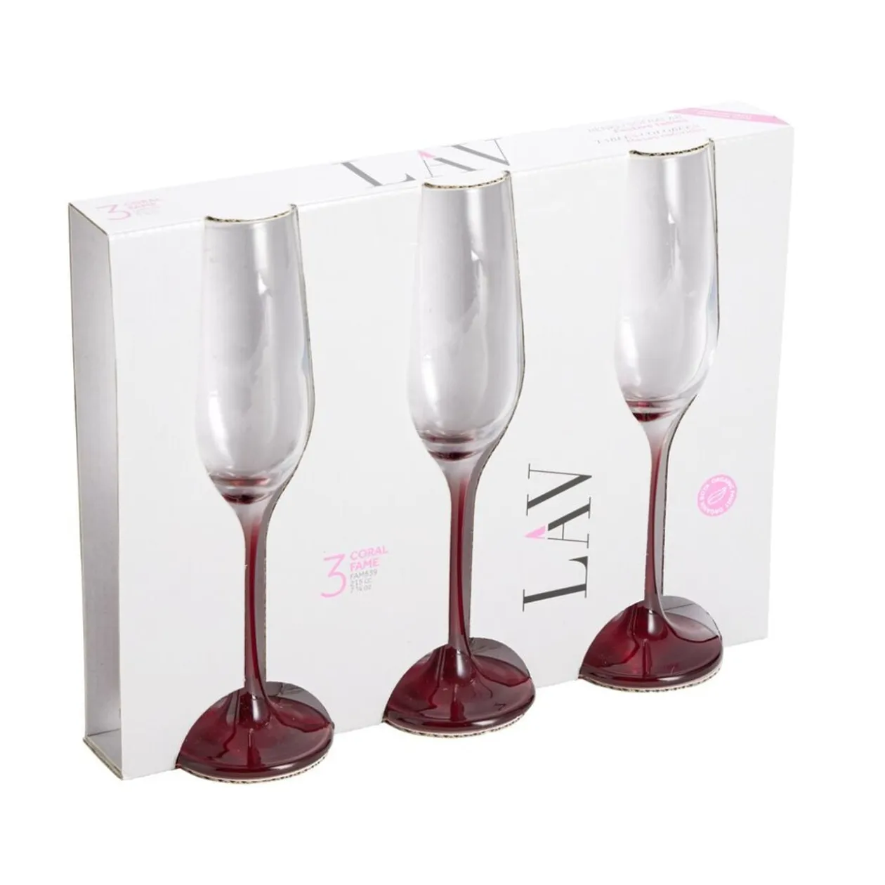 Flûte à champagne x3 en verre avec pied rouge fumé 21,5cl