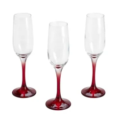 Flûte à champagne x3 en verre avec pied rouge fumé 21,5cl