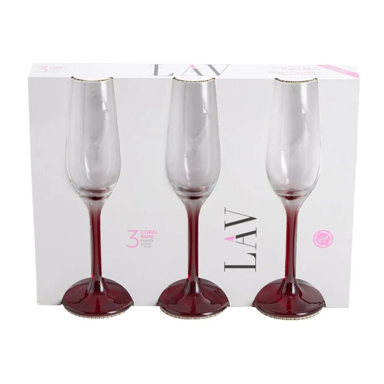 Flûte à champagne x3 en verre avec pied rouge fumé 21,5cl