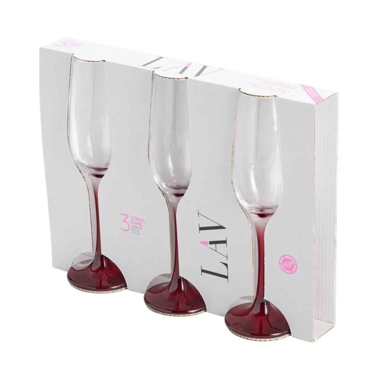 Flûte à champagne x3 en verre avec pied rouge fumé 21,5cl